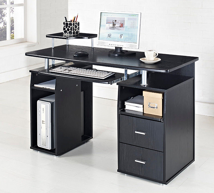 black computer desk with glass top