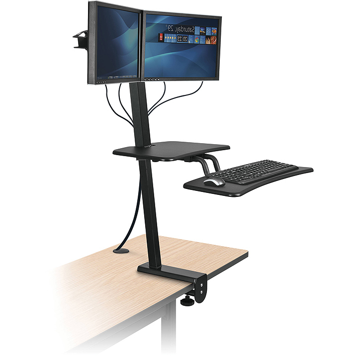 Sit stand desk top workstation with single monitor mount